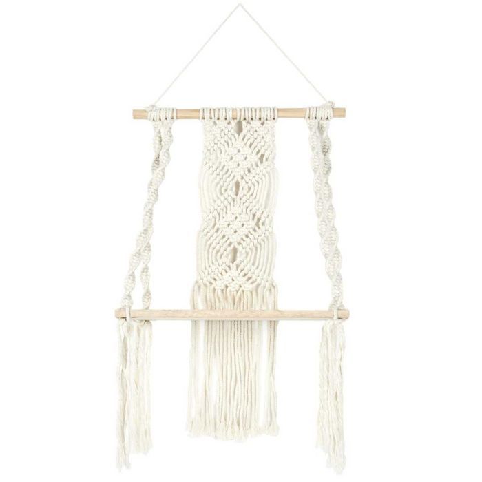 Etagère murale 30cm bohème en macramé et plateau en bois