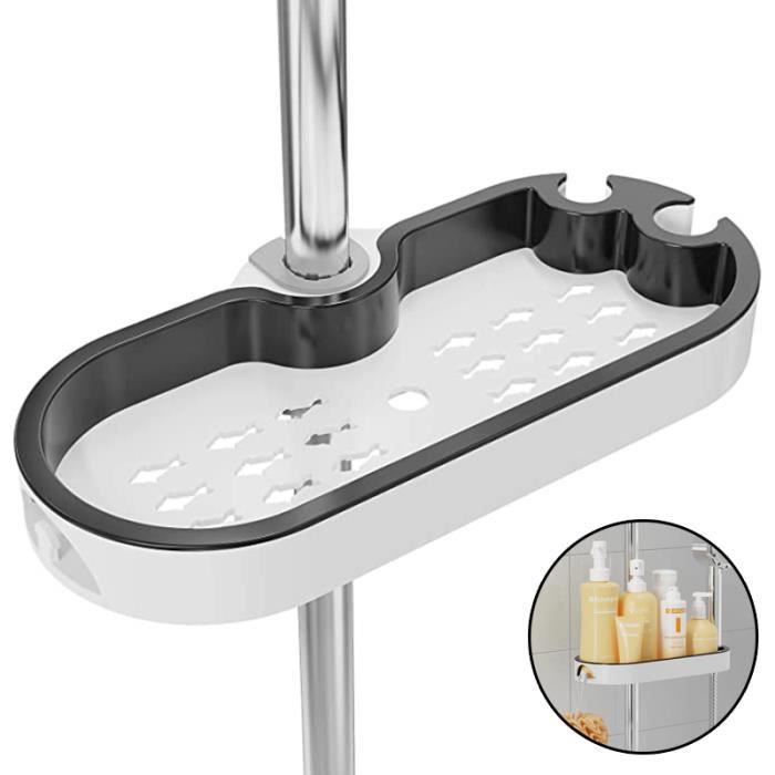 Étagère de Douche sans Perçage Porte Savon Douche Réglable avec Boucle et Crochet Adapté le Rail de 22 24 25 mm