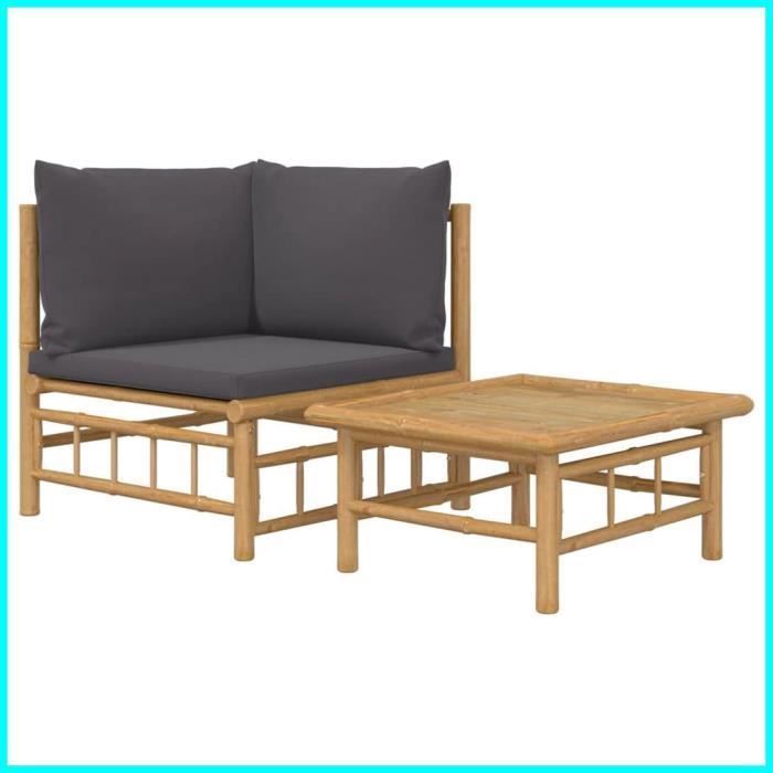 Salon de jardin 2 pcs avec coussins gris foncé bambou -BK362307 (PLA)