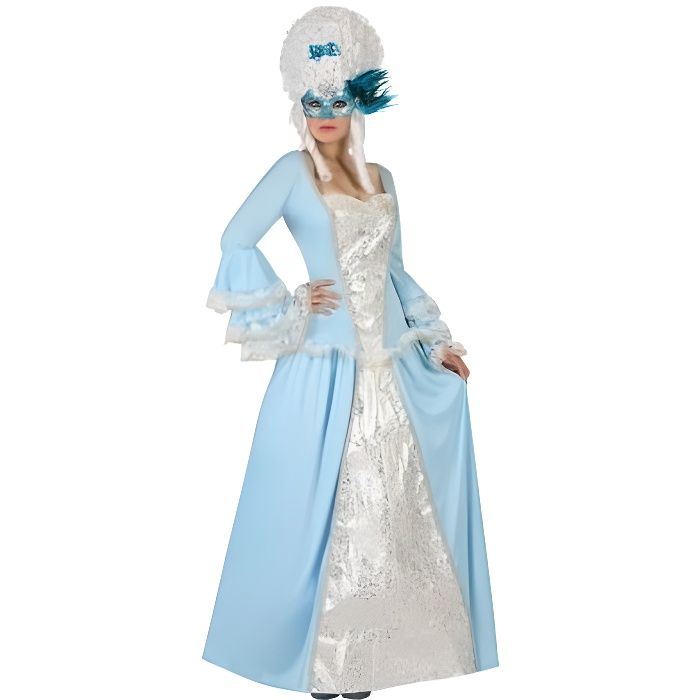 Déguisement Courtisane Bleu Femme S - ATOSA - Costume de Luxe avec Robe à Motifs Détaillés et Dentelles