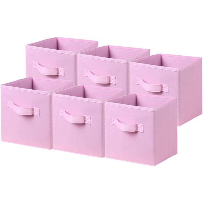 SONGMICS Lot De 6 Boîtes De Rangement Pliables 30x30x30 Cm - Cubes Tissu Noir Avec Poignées