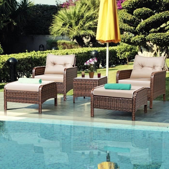Ensemble Salon De Jardin Avec Table Chaises Et Repose Pieds En
