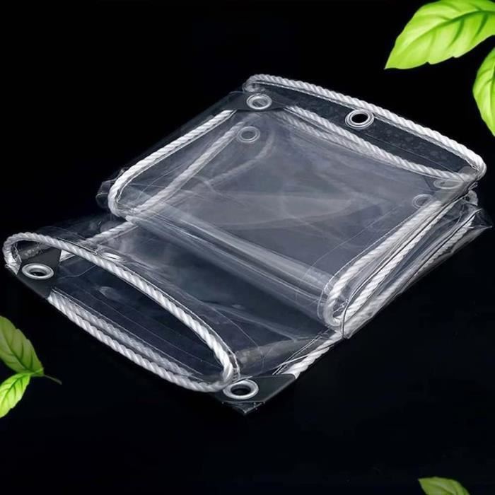 Bâche Transparente PVC 450g/m² 3.2x2.6m Avec Oeillets - Pergola Et Terrasse