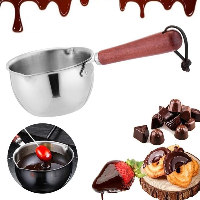 Service à fondue Grand poêle à chocolat avec poignée de bois-300ml