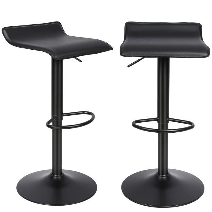 Tabourets de bar en cuir noir MaestroHa - Set de 2 - Pieds en métal - Réglables en hauteur