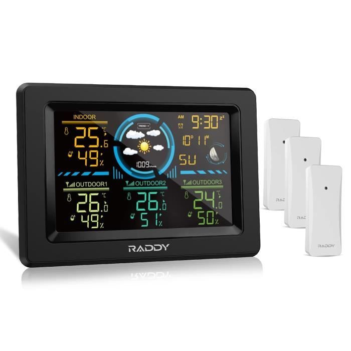 Raddy WF-100C - Station Météo 14 En 1 WiFi - Écran 8 Pouces - Capteur Extérieur Sans Fil - Alertes Personnalisées