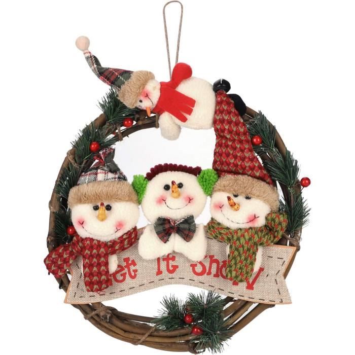 Couronne de Noël de 40,6 cm - Couronne de Noël pour porte d'entrée avec LED à piles - Décoration