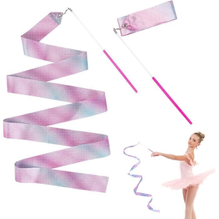 ZKGYUS 2 Rubans De Gymnastique Arc-en-ciel Scintillant – 2 Mètres De Long, Baguette 30 Cm, Pour Danse, Spectacle Et Entraînement