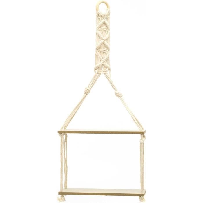 Étagère Murale Macramé Et Bois - Décoration Bohème - Blanc - Adulte