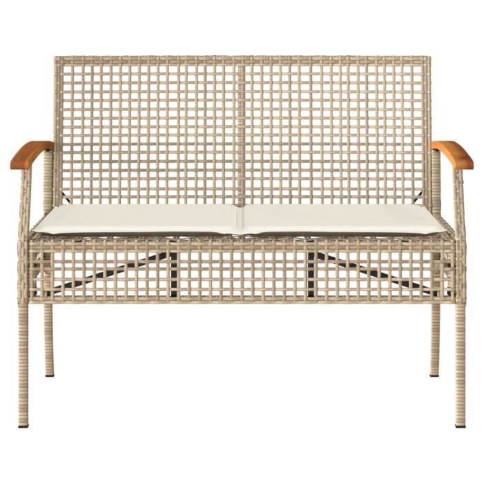 RUIDA Banc de jardin avec coussin beige résine tressée et acacia Excellent R004