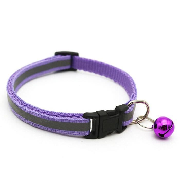 Collier Nylon réfléchissant pour Chat Chien avec Grelot Sortie Promenade Couleur Violet