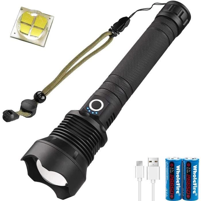 Lampe torche LED rechargeable USB, super lumineuse 100 000 lumens avec zoom  IPX65, étanche à l'eau, 3 modes de recherche puis[L744] - Cdiscount  Bricolage