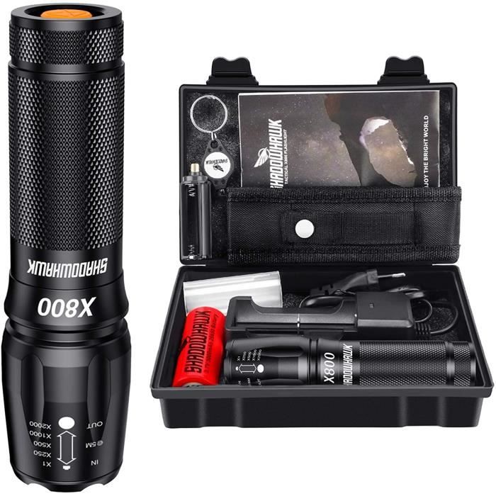Shadowhawk X800 Lampe de poche LED CREE ultra lumineuse 4000 lumens lampe torche tactique rechargeable avec zoom pour le campin3