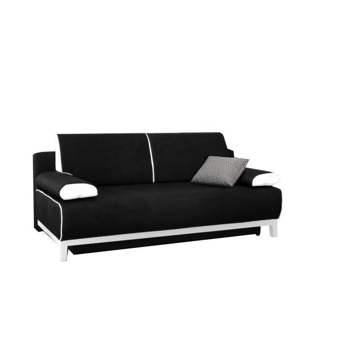 Canapé en lit Convertible avec Coffre de Rangement 3 Places Relax Droit - en Tissu - Salon & séjour - Tina (Noir+Blanc)