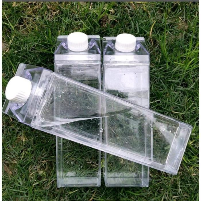 BUBABOX Lot de 2 bouteilles d'eau en carton de lait transparent - 500 ml -  En plastique - Pour sports de plein air, voyage, camping : :  Sports et Plein air