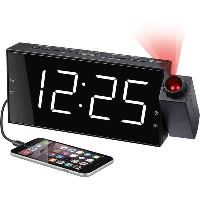 Réveil Projecteur 180° AONAT – Horloge LED Numérique Projection Plafond, Luminosité & Température Réglables