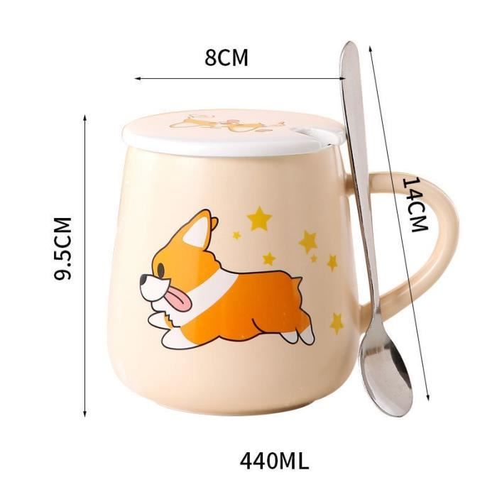 Set De 3 Tasses à Chat En Céramique Avec Couvercle, Cuillère Et Sous-Verres - 380ml - Noir Blanc Rose