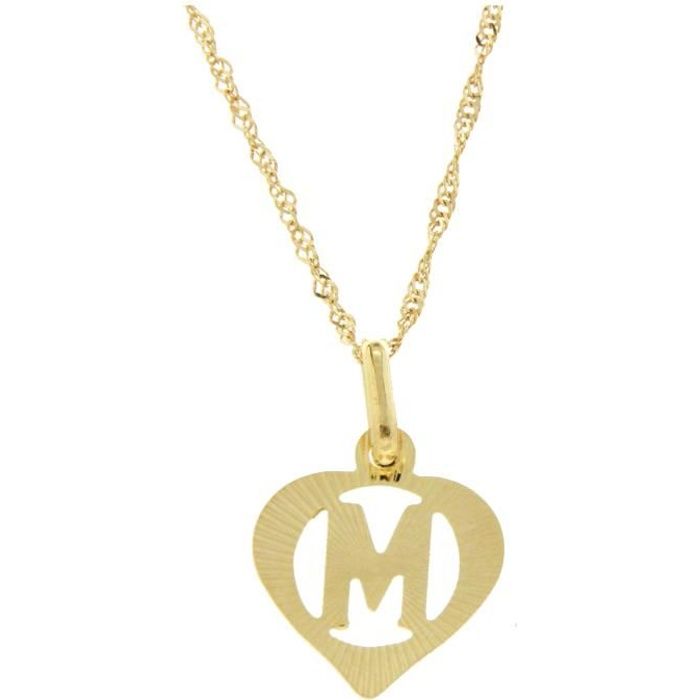 pendentif lettre m or jaune + chaîne en or offerte