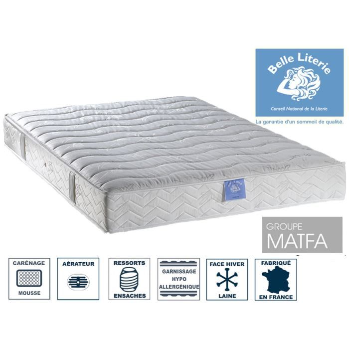 Matelas 90x190 cm Ressorts ensachés - Soutien ferme - Indépendance de couchage - BELLE LITERIE Passion - Ép epaisseur 22 cm -