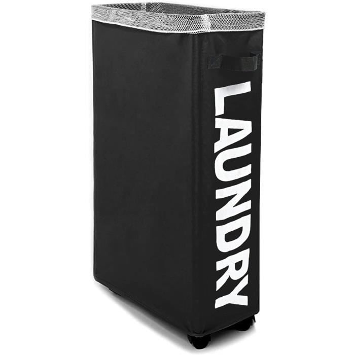 Panier à Linge 4 Niveaux Mobile Avec Roulettes - DIY, Sac Amovible, Rangement Buanderie & Salle De Bain Noir 40x30x129 Cm