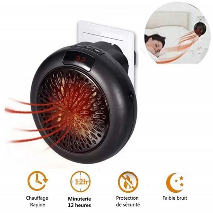 Chauffage D'Appoint 500W Avec Télécommande - Radiateur Soufflant Mini Pour Salle De Bain/Chambre - Écran LED, Anti-Surchauffe, Noir