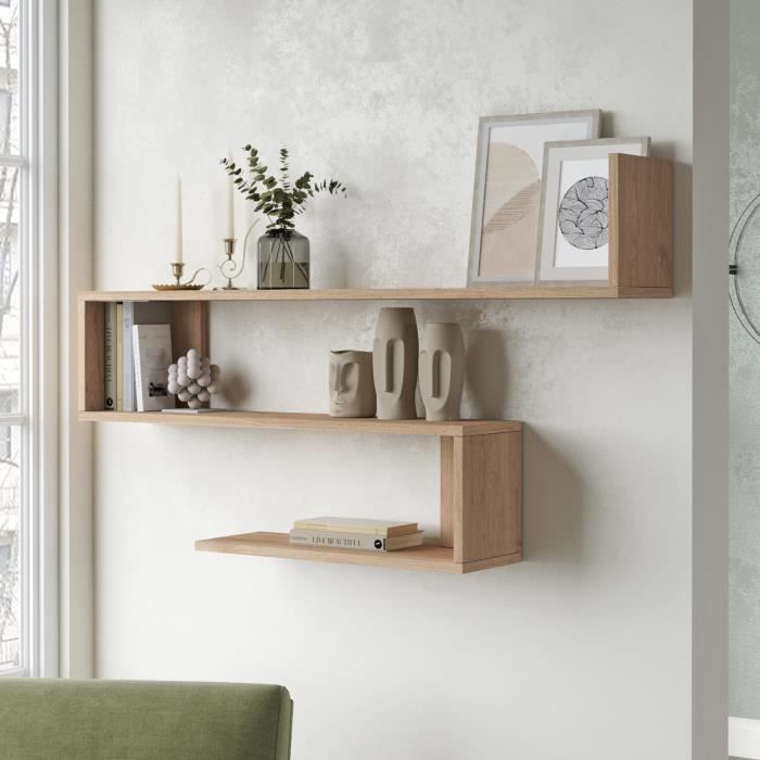 Étagère murale Kitee à 3 niveaux 715 x 120 x 145 cm effet chêne