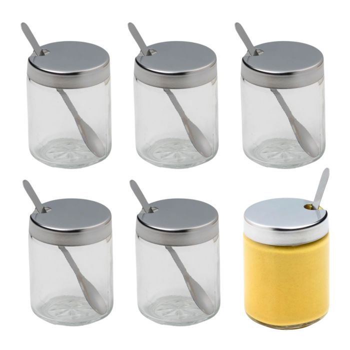 Lot de 6 pots à moutarde avec cuillère Fackelmann Lot de 6 pots à moutarde avec cuillère Fackelmann