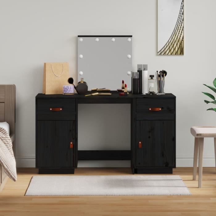 Ensemble Coiffeuse Avec LED Noir - Bois D'ingénierie - NEUF