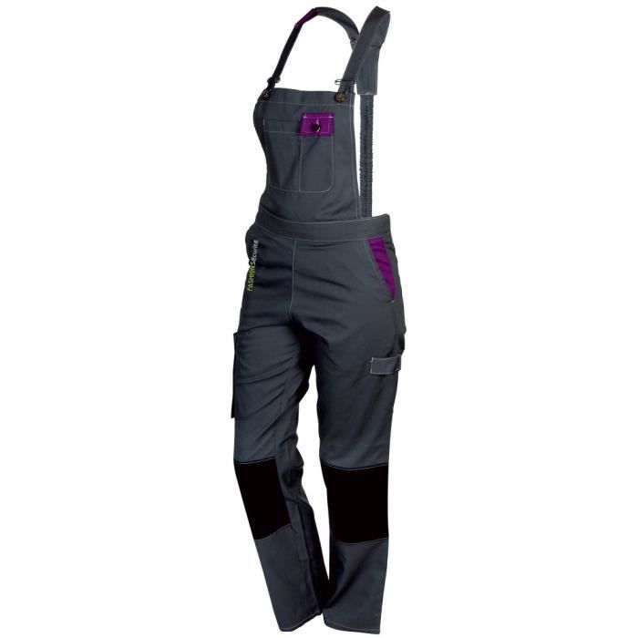 Salopette de travail femme - Confortable - Vêtement Travail - Poches renforts genoux M/L (42) Gris Violet