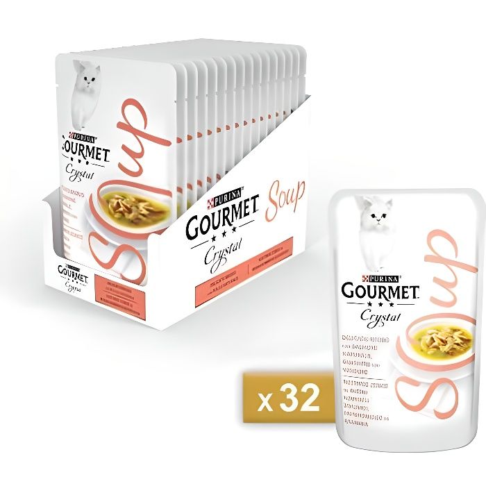 Comparer les prix de Nourriture pour Chat - GOURMET - Crystal Soup - Bouillon Saumon Naturel - Pâtée - Lot de 32 sachets