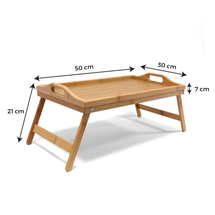 Plateau De Lit Bambou Avec Pieds Repliables - Table Petit Déjeuner Au Lit 63x27cm - Bord Relevé - Poignées