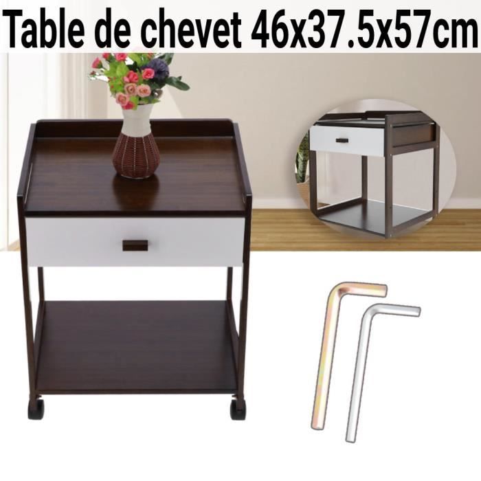 Table D'appoint Forme C Bambou Et Métal - Hauteur Réglable 37-72 Cm, Roulettes - Pour Canapé, Lit, Bureau