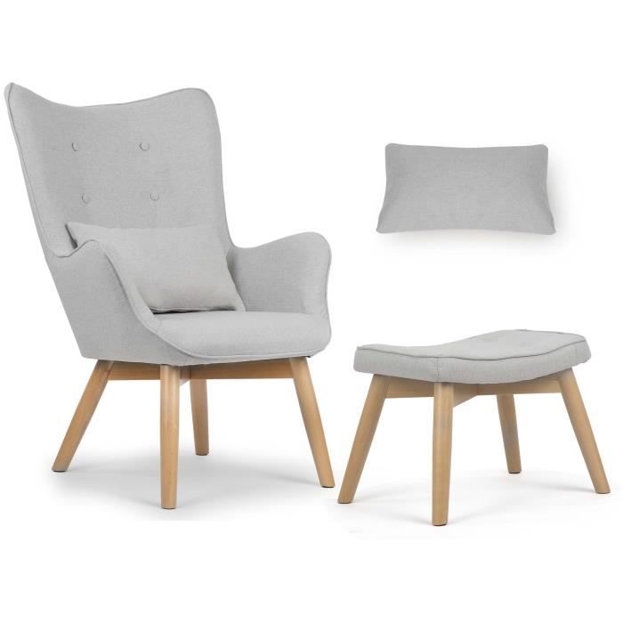 Fauteuil à oreilles avec repose-pieds - JANSPORT - Gris clair - Style nordique - Confortable - Esthétique scandinave Fauteuil à oreilles avec repose-pieds - JANSPORT - Gris clair - Style nordique - Confortable - Esthétique scandinave