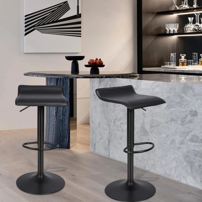 Tabourets de bar - JEOBEST - Lot de 2 - Cuir écologique - Hauteur réglable 63-83cm - Noir
