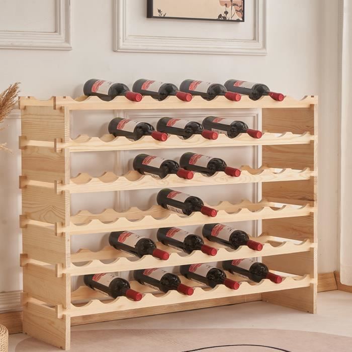 Casier à Vin 12 Bouteilles Style Vintage - Range-Bouteilles Horizontal 3 Niveaux Bois Massif Pin