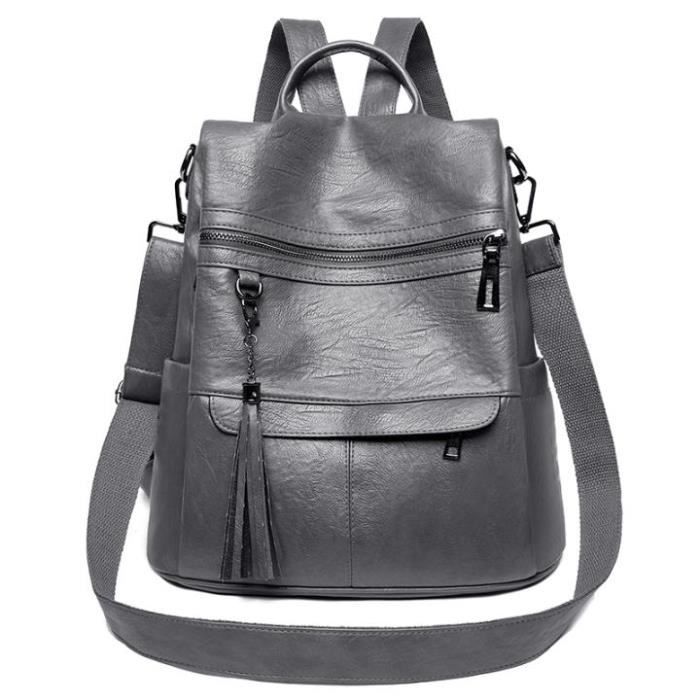 Sac à Dos Femme Cuir PU - Mini Sac Étanche Avec Trou Pour Casque - Style Casual - Noir