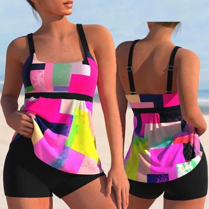 Maillot De Bain Fille Justice 2 Pièces Tankini – Jean Bleu Et Rose Vif – Motifs Peace & Heart – Taille 6 – Neuf Avec étiquette