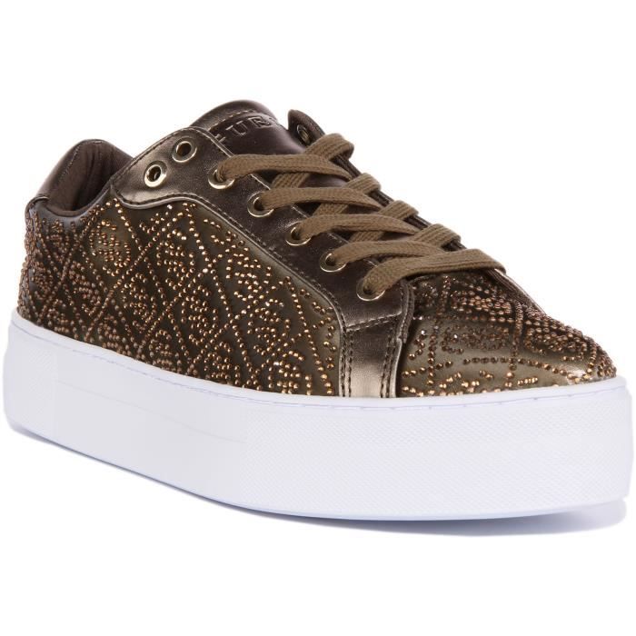 Guess Garmini Baskets synthetiques a lacets avec logo 4G strass pour femmes en olive Olive 37