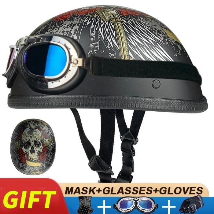 Casque De Moto Harley Casque Scooter D'Été Demi-Casque Rétro Hommes Et Femmes Casque Vintage De