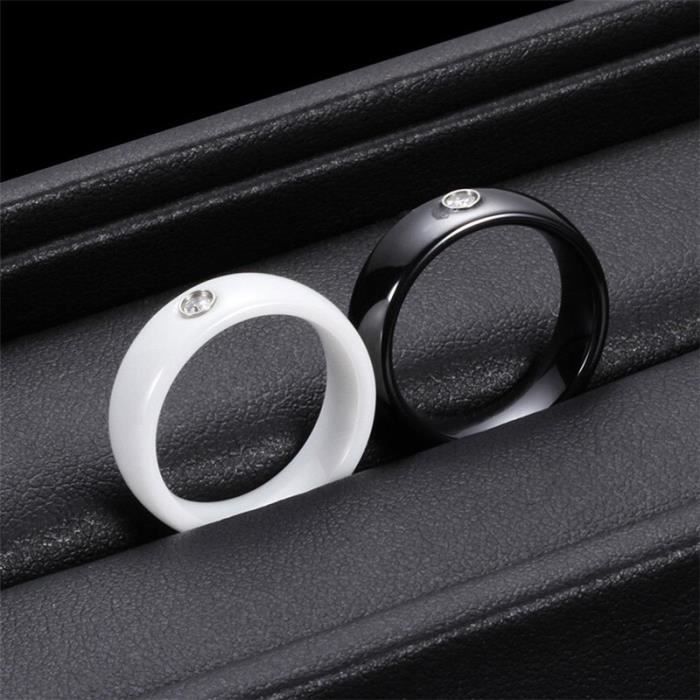 Whoiy Bague Demande en Mariage Anneau Ceramique Femme Plat et Facile Bague Unisexe Noir Taille 51.5