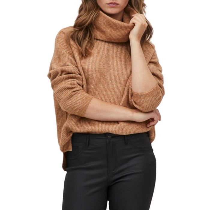 Pull Vila Vicilia Col roulé Femme Camel Beige - Cdiscount Prêt-à