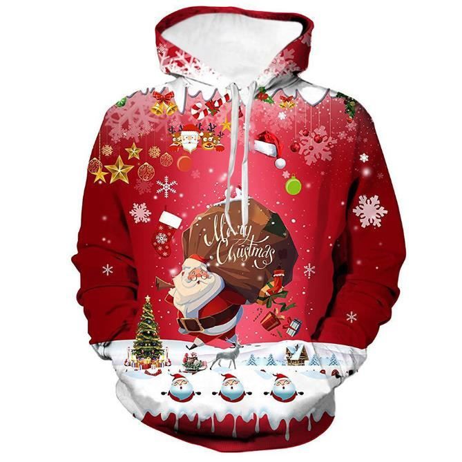 Unisexe Noel Sweat Hoodie Homme Femmes Funny 3D Imprimé Hoody Sweat-Shirt Couple Ugly Christmas Nouveauté Manche Longue Pull Capuche