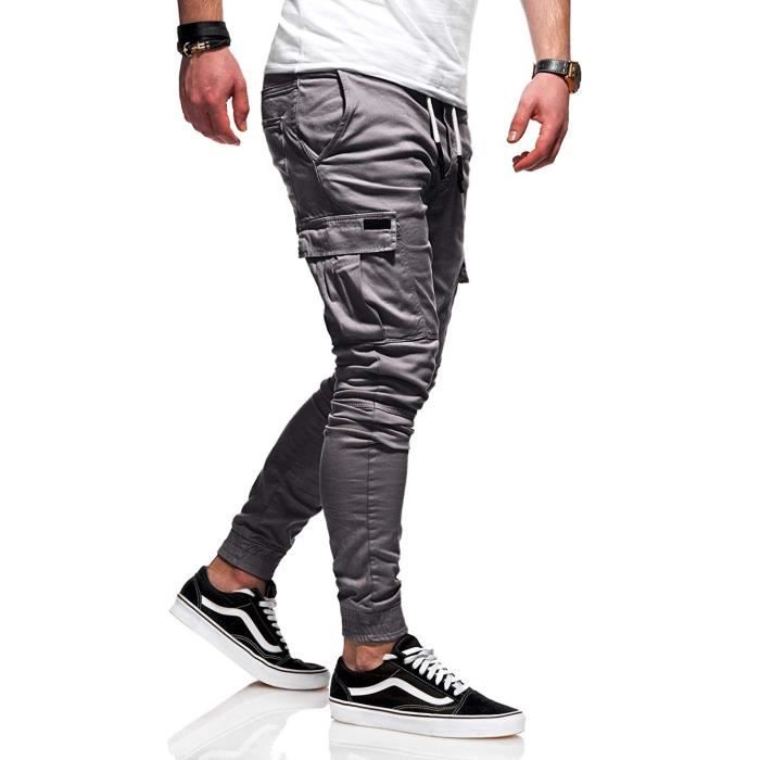 Homme Pantalon en Mélange Coton Lin Coupe Large Décontracté Léger,Homme