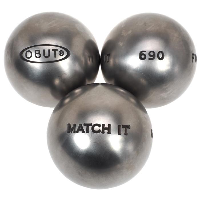 Boules de pétanque - OBUT - Cx.cou noire 75mm - Acier - 680g - Kit