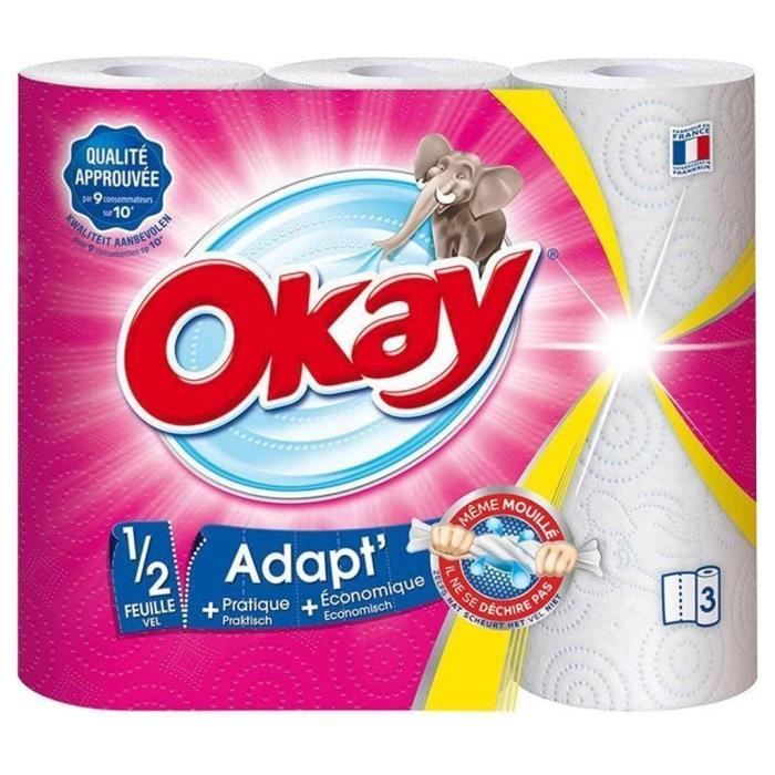 OKAY Essuie-Tout Décor 3 Rouleaux - Lot Offre Spéciale Absorption Puissante