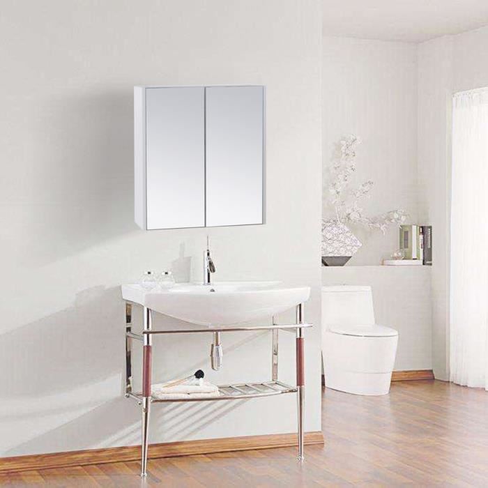 Mural ArmoireMeuble avec miroir 2 Portes,Salle de Bain,60*65*11cm