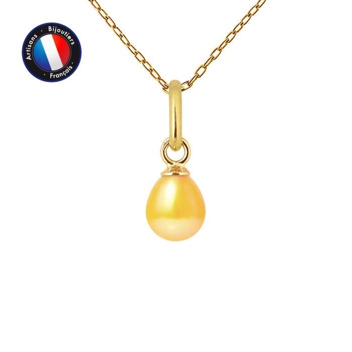 Pendentif - PERLINEA - Véritable Perle de Culture 5-6 mm - Or Jaune - Chaîne Argent 42 cm