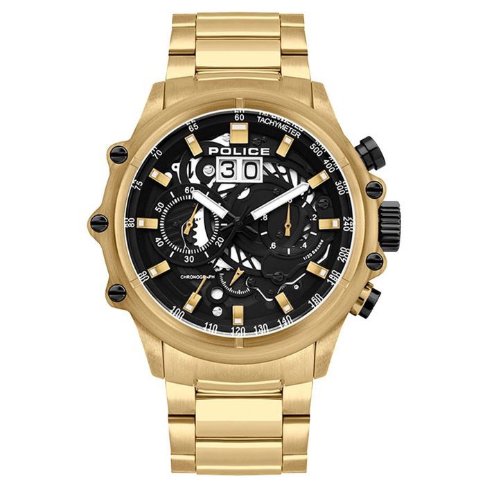 Montre l'homme de la police PL.16018JSG-02M or collection en acier inoxydable Luang cadran noir