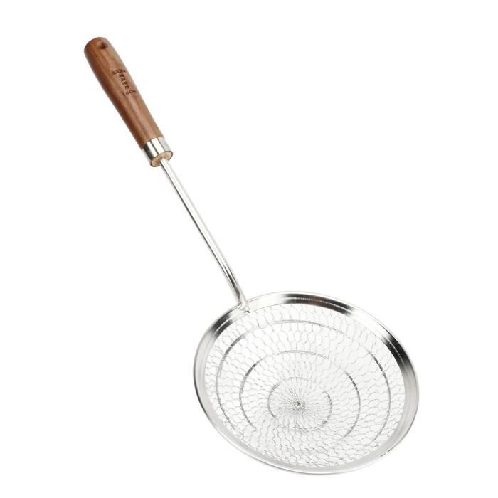 Écumoire En Acier Inoxydable 39 Cm - Diamètre 11,5 Cm, Manche En Bois, Idéale Pour Soupes, Woks, Plats En Sauce