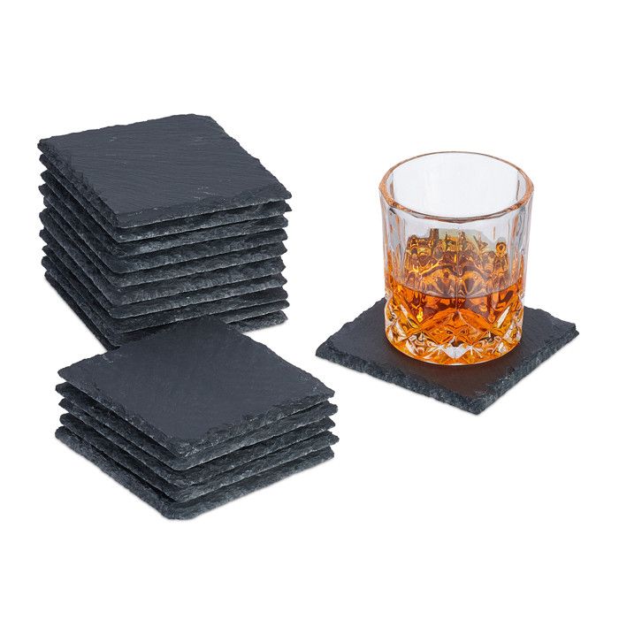 Relaxdays dessous de verre lot de 16 sous-verres carrés 10x10 cm pour boissons raclette en ardoise anthracite